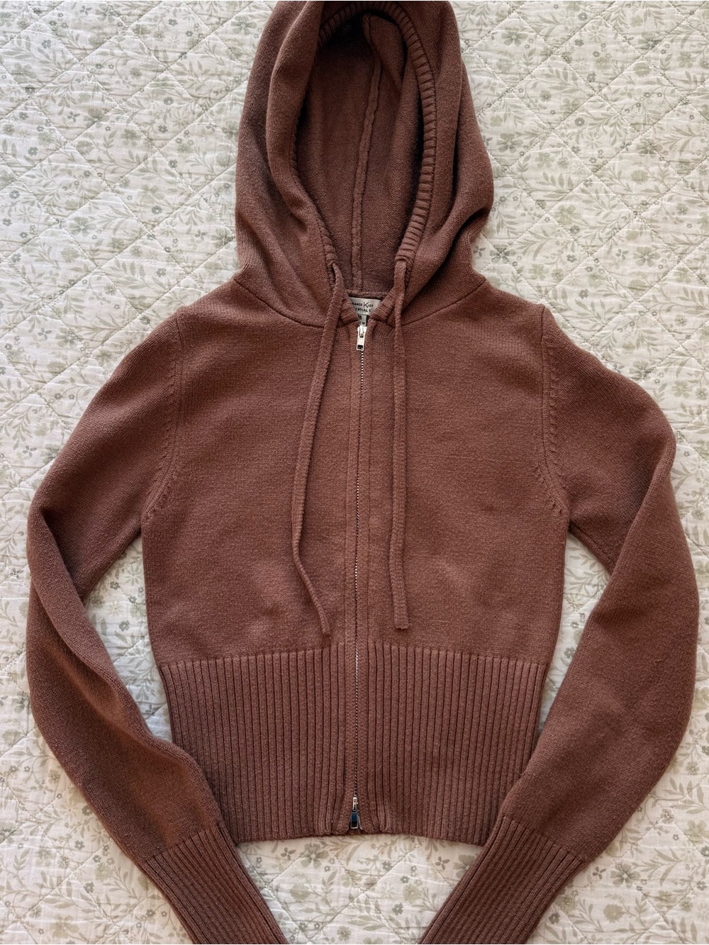 Brown cropped zip up hoodie